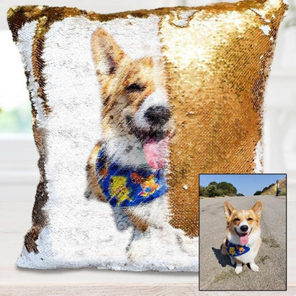 Custom Photo Cushion Cover Diy Personalized Sequin Luminous Pillowcase Room Decoration Baby Wedding Pet Photos Printed